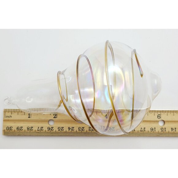Silvestri Handblown Iridescent Glass Pear Shape Ornament With Gold Swirl Design - Picture 8 of 9